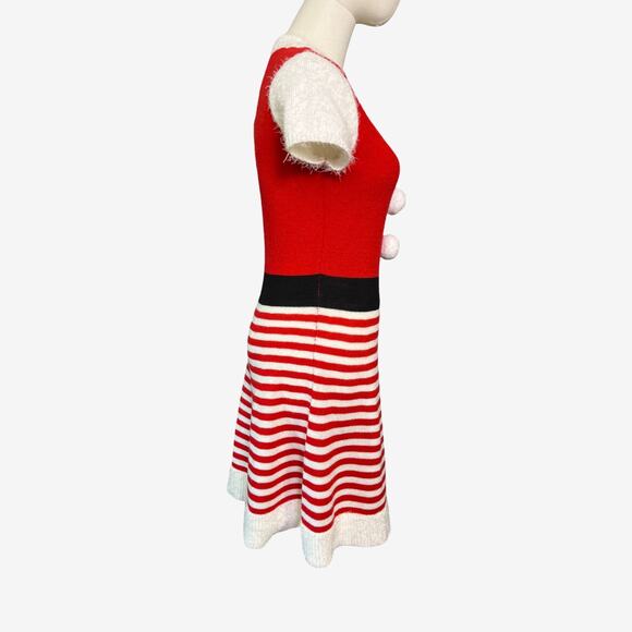 Planet Heart M Santa Sweater Dress Red White Striped Holiday Costume Pom Pom - Picture 4 of 7